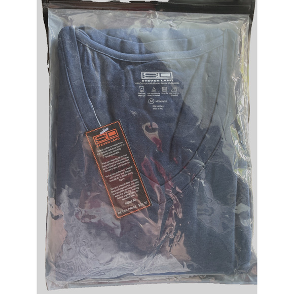 Mens Tee Steven Land Medium Modern Fit V Neck Short Sleeve Stretch Blue New Pkg - Picture 6 of 7